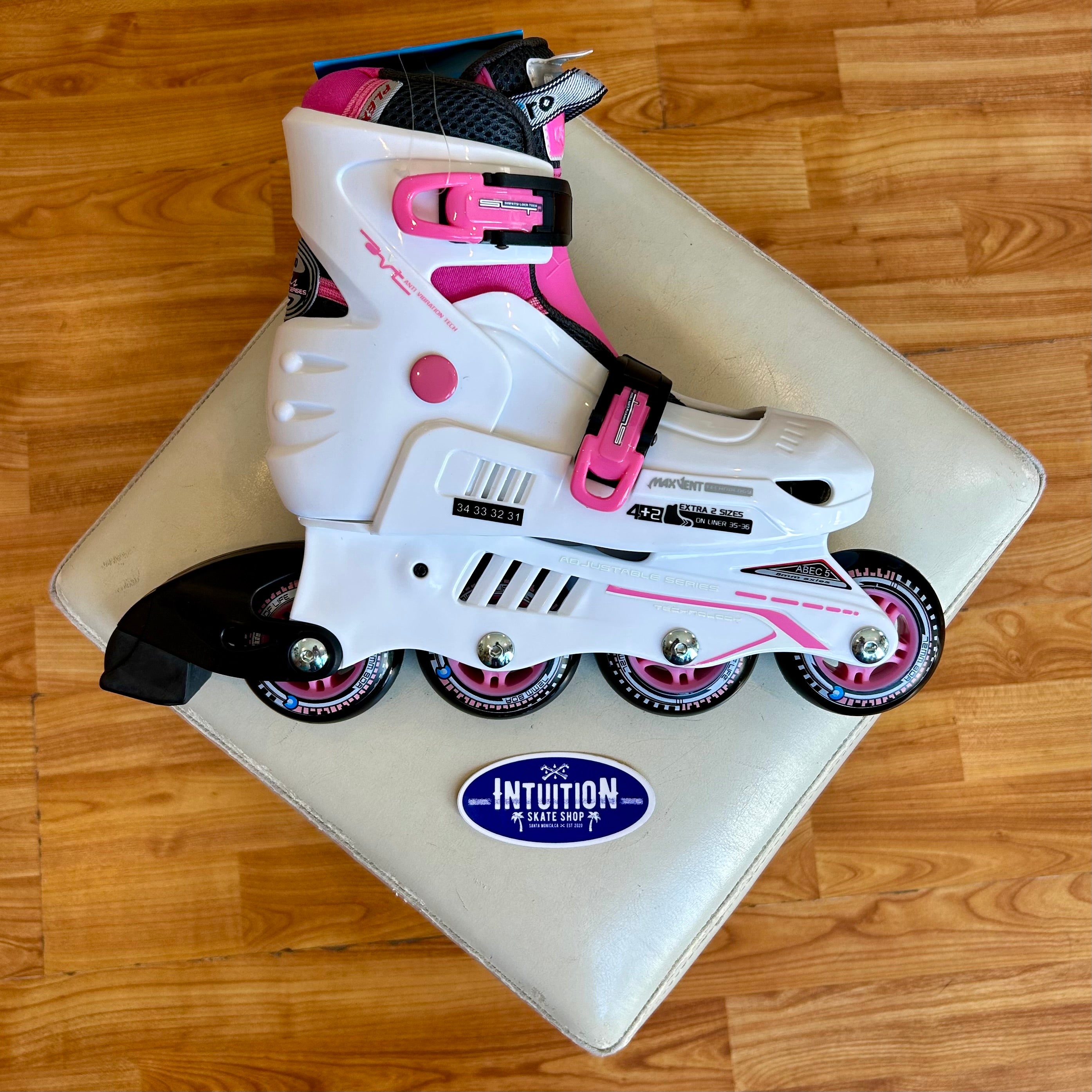 White and Pink Color Micro Explore Youth Kids Inline Skates, Intuition Skate Shop, Skate Shops Near Me