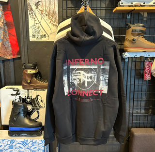Black Inferno Relaxed Hooded Sweatshirt by Bobi Spassov, Intuition Skate Shop, Skate Shops Near Me, Rollerblades