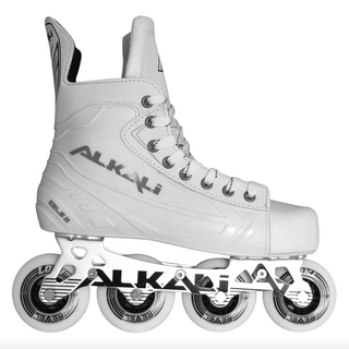 White Alkali Cele III Roller Hockey Skates at Intuition Skate Shop, Hockey Shops Near Me