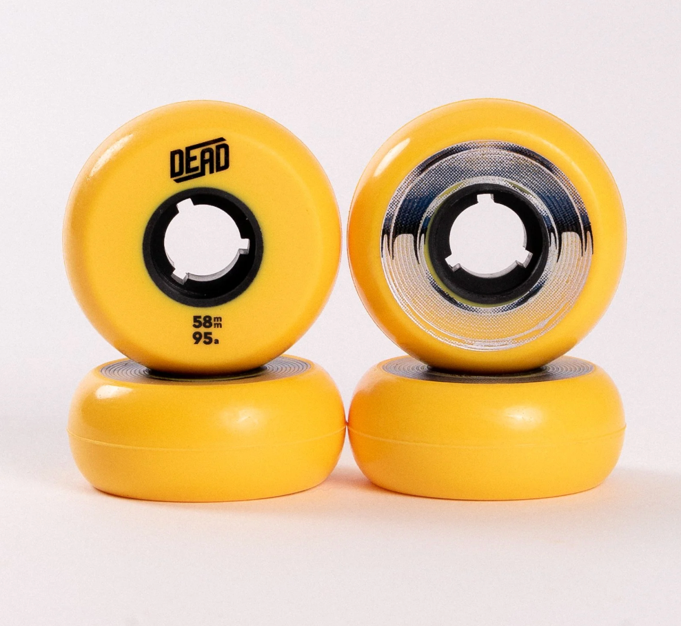 Yellow Dead 58mm 95a Inline Skate Wheels at Intuition Skate Shop, Aggressive Inline Skate Wheels