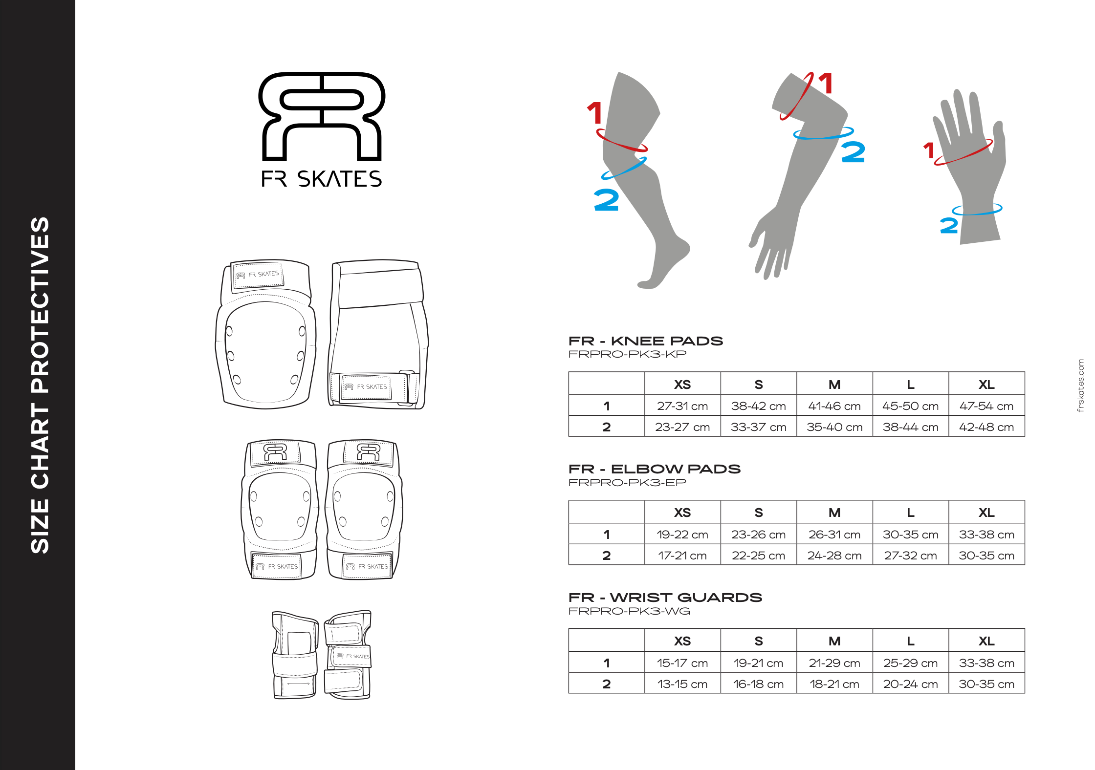 FR Protective 3 Pack Pads Set Size Chart, Intuition Skate Shop, Skate Shops Near Me, Inline Skates Roller Skates