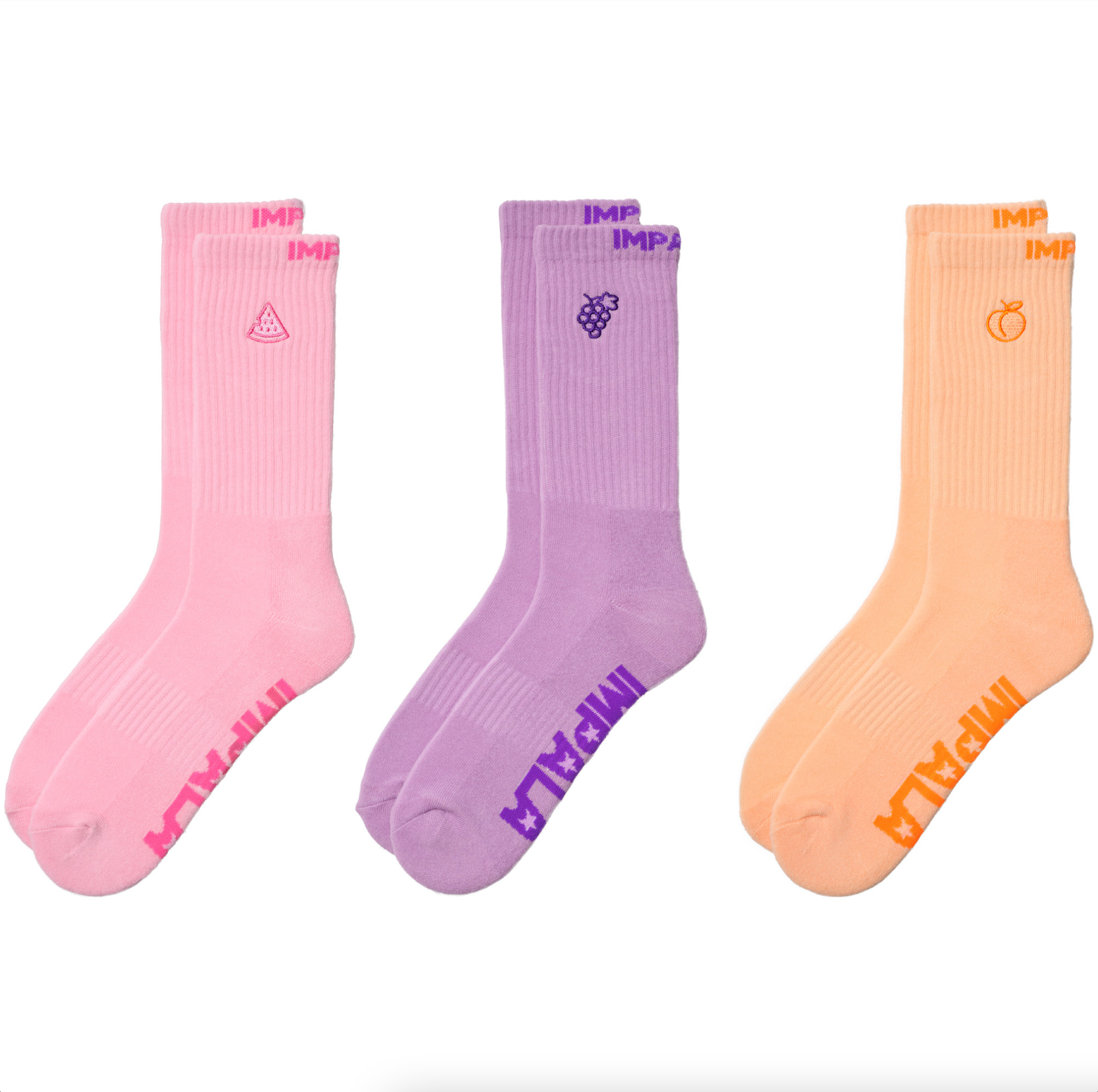 Peach / Grape / Watermelon Colored Roller Skate Socks from Impala, Intuition Skate Shop, Skate Shops Near Me