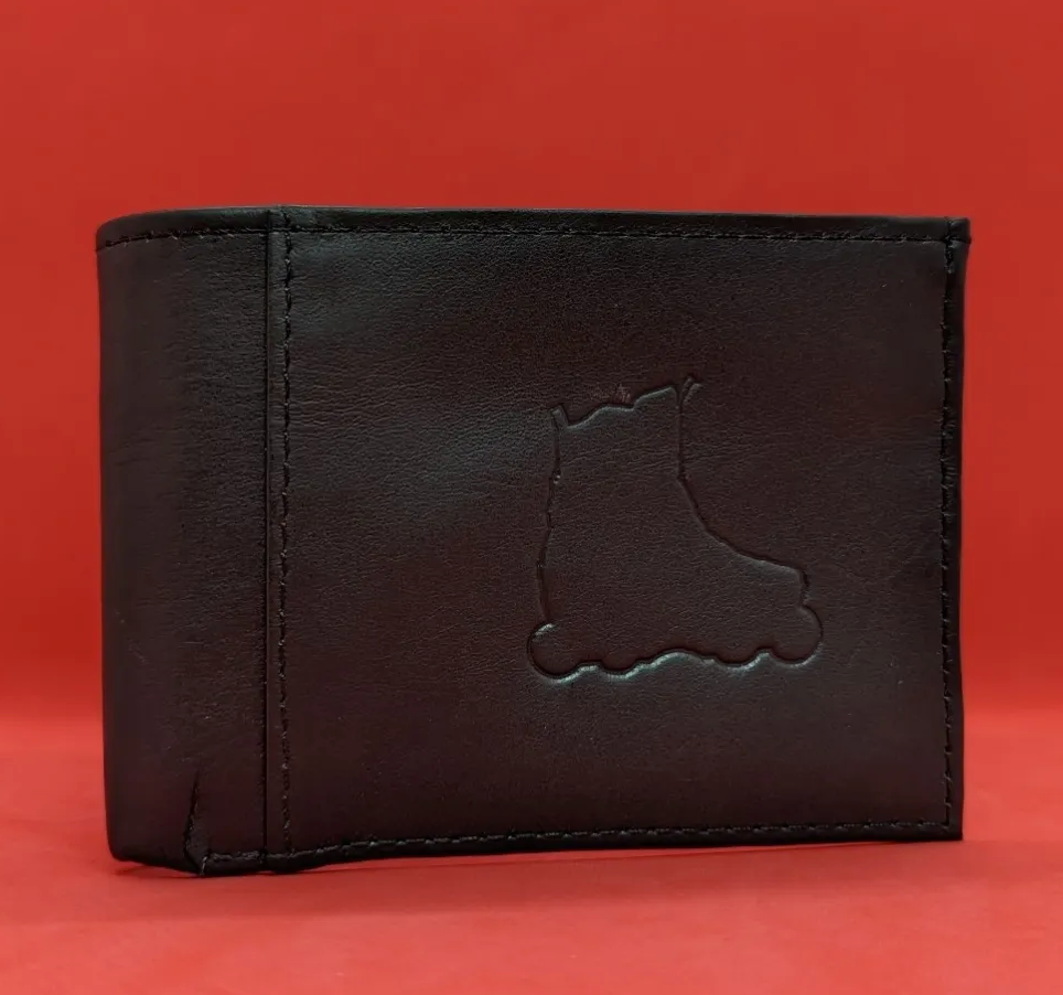 Black Leather Wallet by Kekoa at Intuition Skate Shop to Features a Rollerblade Embossed Stamp, Skate Shops Near Me, Skater Wallet