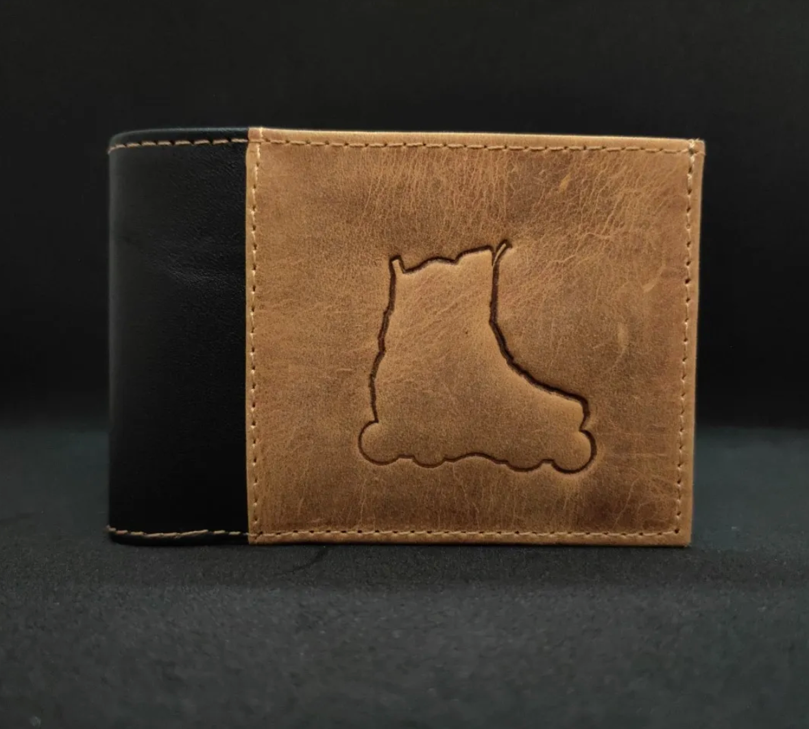 Brown Leather Wallet by Kekoa at Intuition Skate Shop to Features a Rollerblade Embossed Stamp, Skate Shops Near Me, Skater Wallet