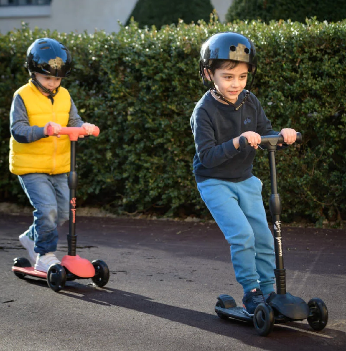 Two Children Riding Luminous Light Up LED Scooters, Intuition Skate Shop, Children