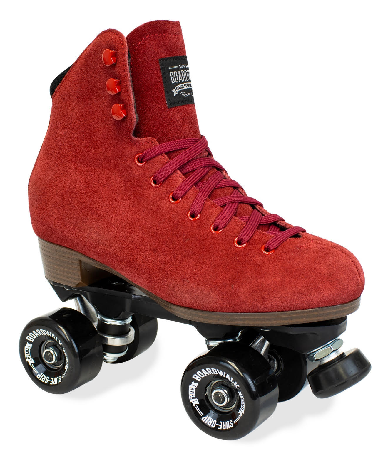 Cherry Red Sure Grip Boardwalk Plus Suede Roller Skates, Intuition Skate Shop, Skate Shops Near Me