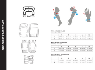 Size Chart for FR Pads Skating Protective Gear, Fit Guide for Pads Sets for Rollerblading and Roller Skating, Intuition Skate Shop 