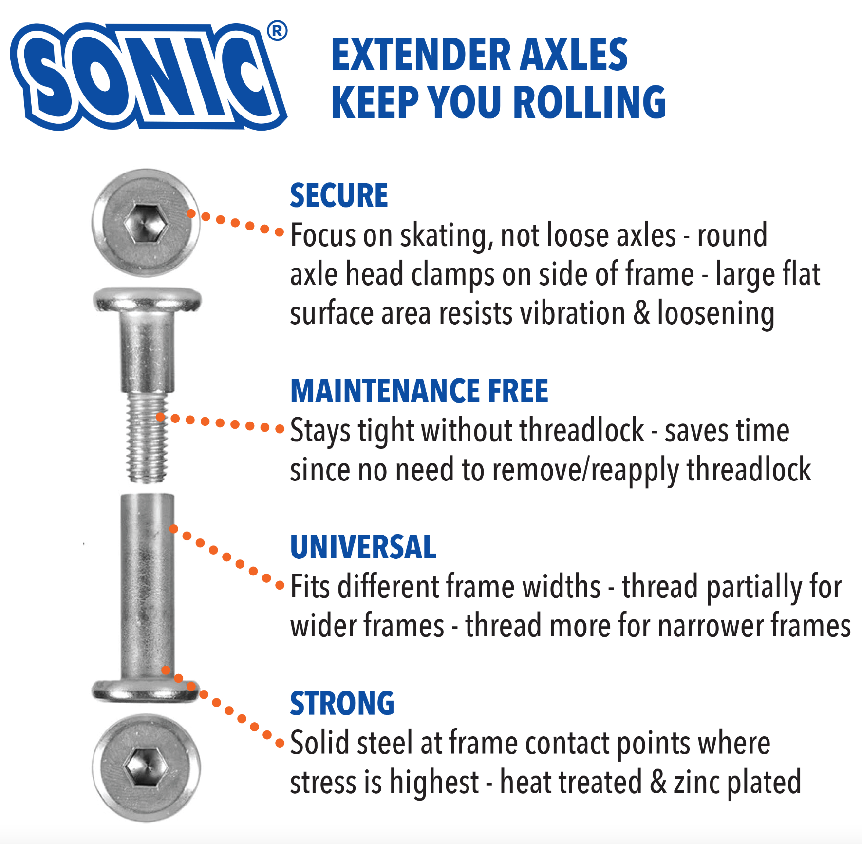 Silver Sonic 6mm Round Head Axle for Inline Skates Rollerblades, Intuition Skate Shop, Skate Shops Near Me