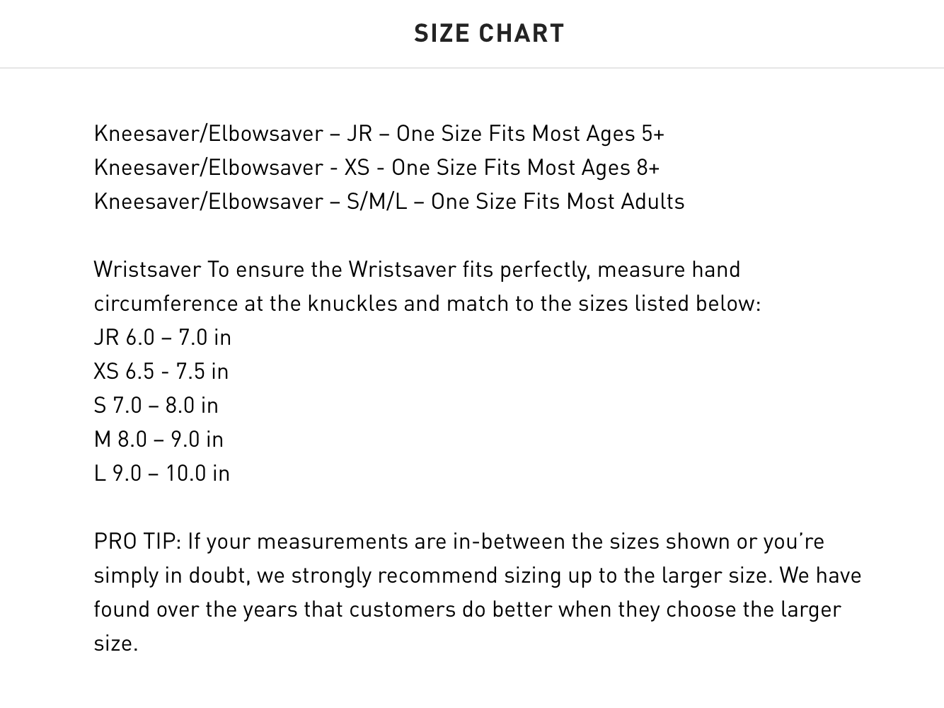 Size Chart for Triple 8 Saver Series Pads Set for Skating, Intuition Skate Shop, Skate Shops Near Me, Rollerblading, Roller Skating