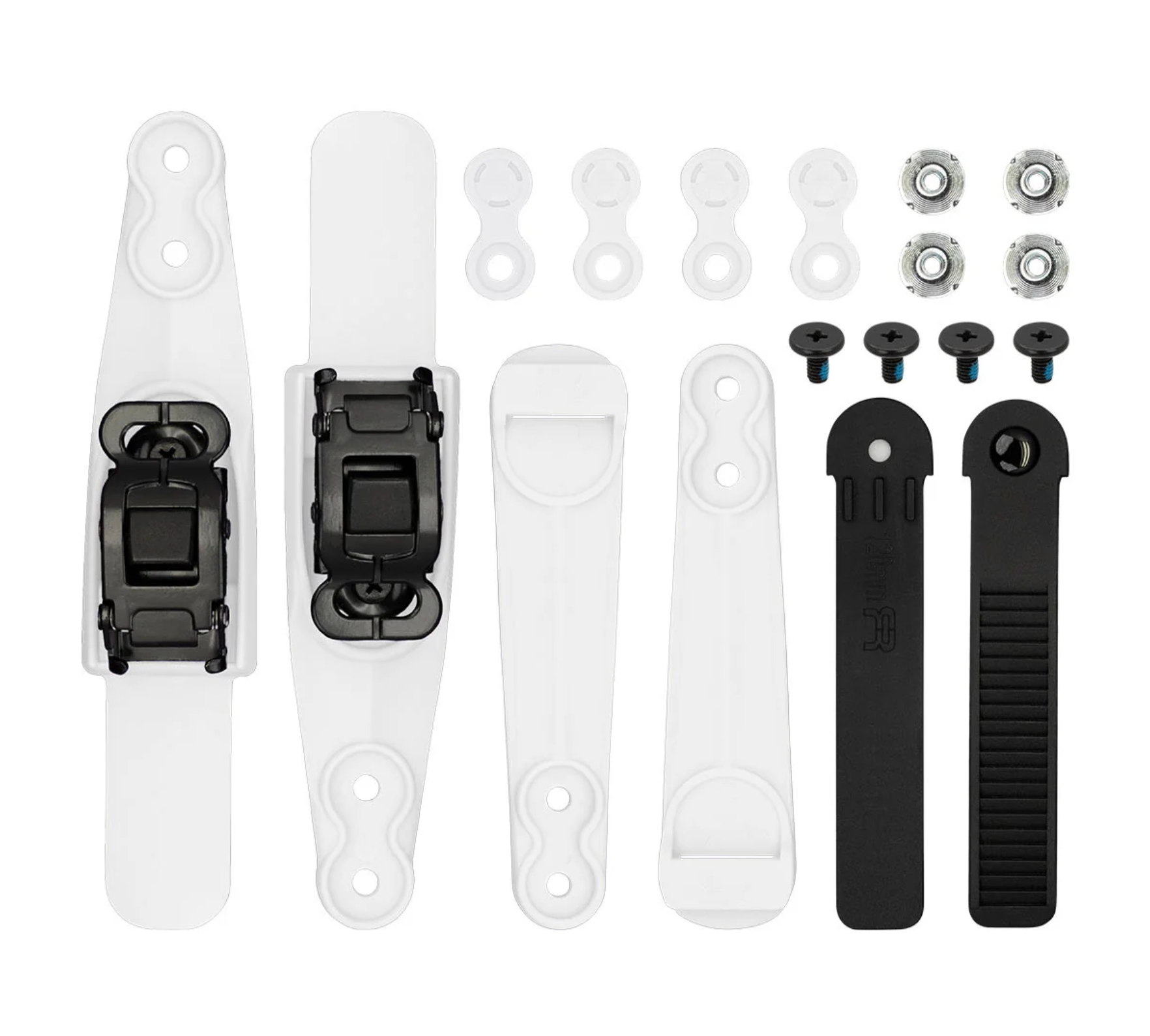 White FR Logo Double Strap Skate Parts for Inline Skates, Intuition Skate Shop, Rollerblade 45 Ratchet Straps